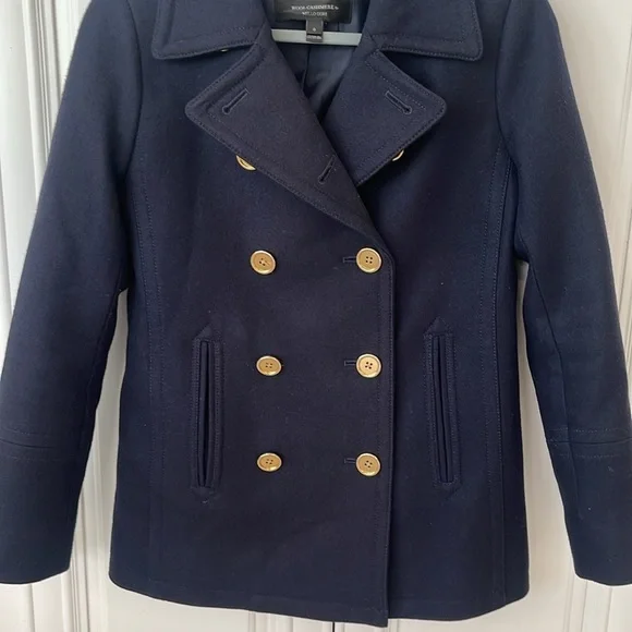 J. Crew Nello Gori Wool Cashmere Navy Bluee double breasted pea coat sz 0 - Picture 6 of 12